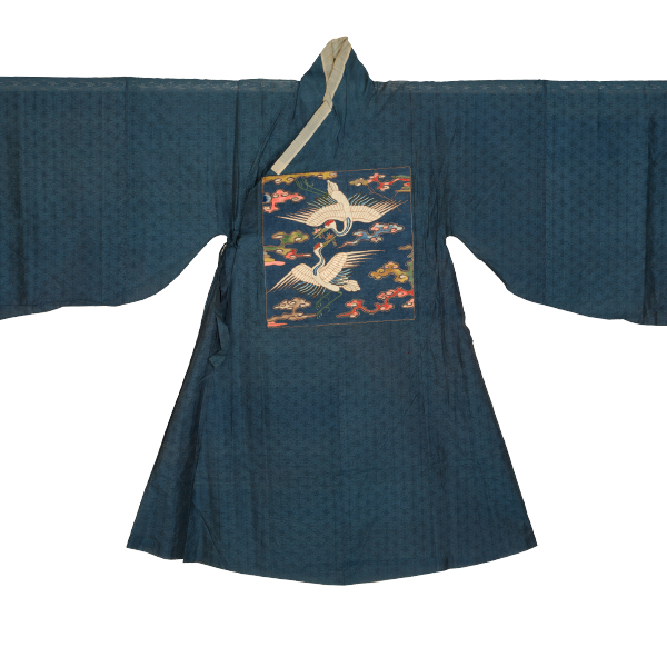 明蓝暗花纱缀绣仙鹤补服